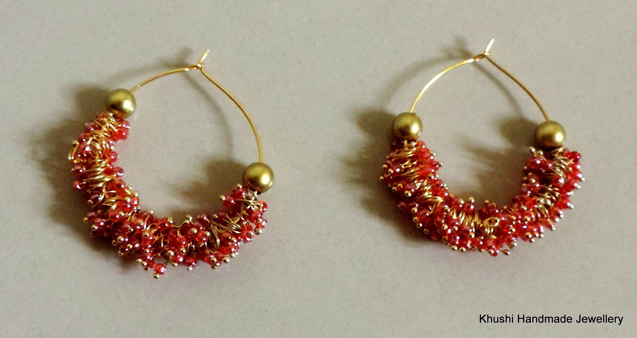 Handcrafted reddish pink hoops - Khushi Handmade Jewellery