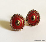 Red studs with stone lining - Khushi Handmade Jewellery