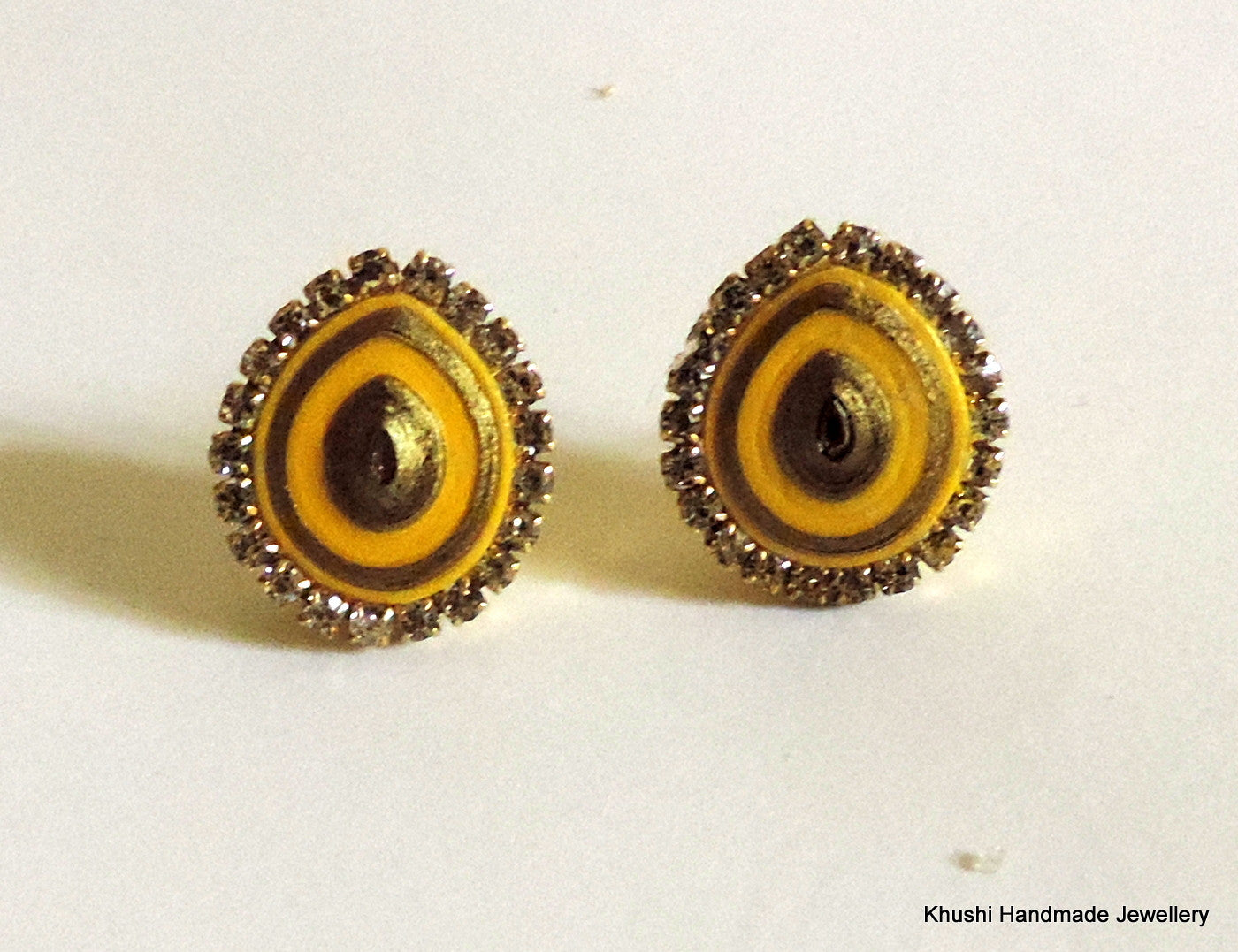 Yellow studs with stone lining - Khushi Handmade Jewellery