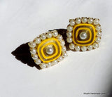 Yellow studs with pearl lining - Khushi Handmade Jewellery