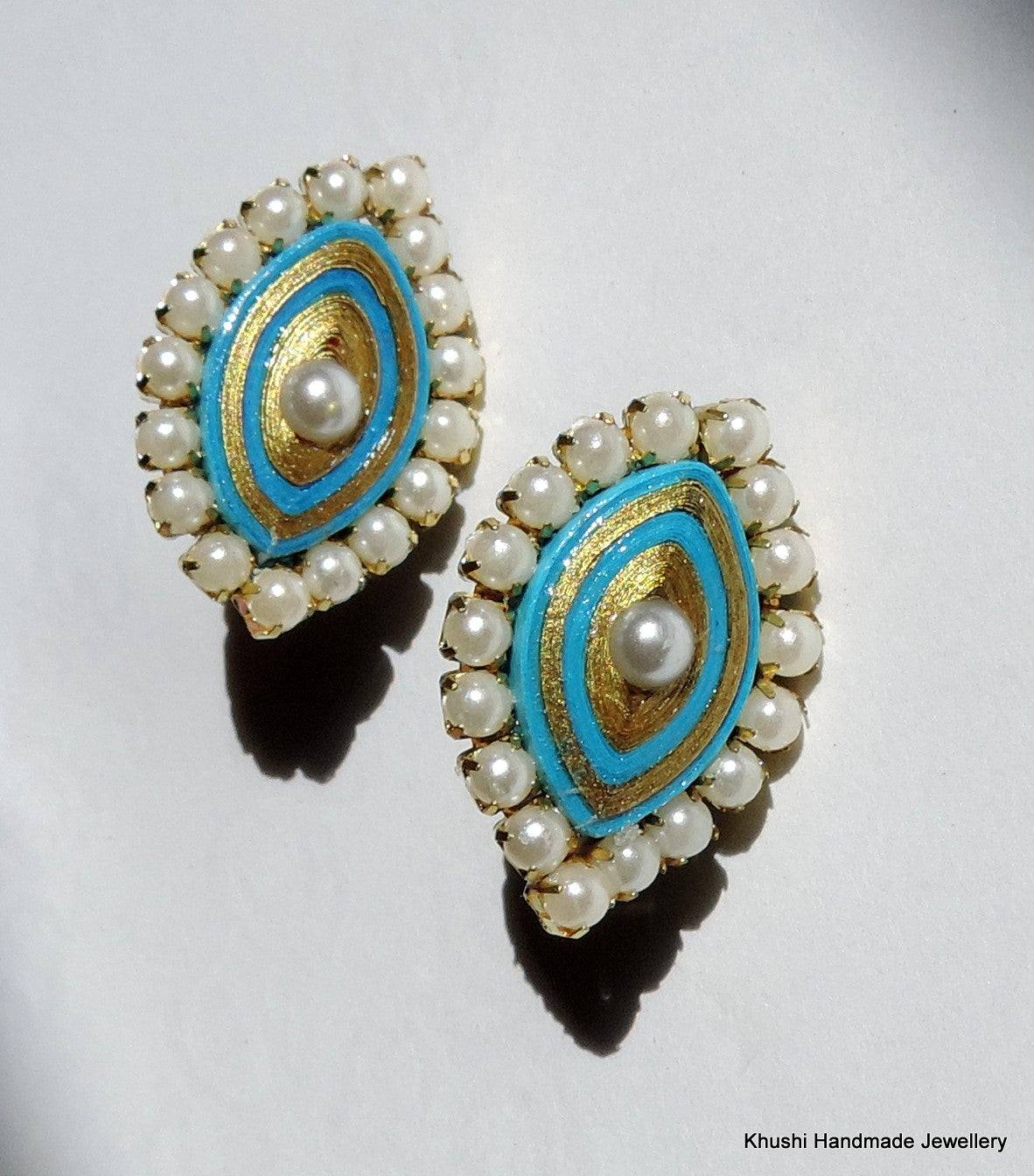 Blue studs with pearl lining - Khushi Handmade Jewellery