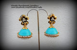Quilled Sea blue party wear Jhumkas