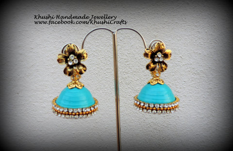 Quilled Sea blue party wear Jhumkas!