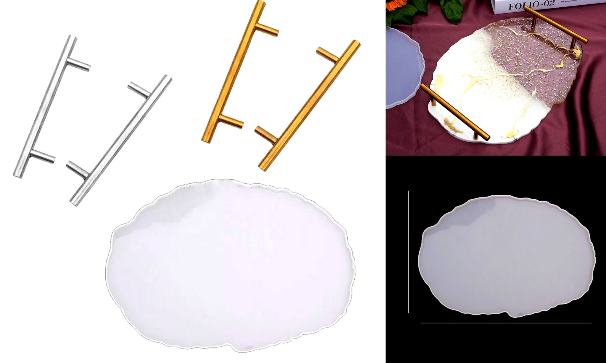 Irregular Serving Tray with 2 pairs metal handles- Plate Silicone Mold  For Resin crafts and Cement crafts