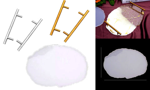 Irregular Serving Tray with 2 pairs metal handles- Plate Silicone Mold  For Resin crafts and Cement crafts