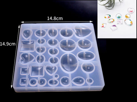 Cabochon Silicone Mold 2- Heart Water Drop Round Beads Resin Molds For Pendant and Earring Making