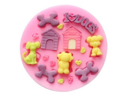 Dog Doghouse Bone Mini Silicone Mold I Love Dogs Theme, Resin Fondant Molds Sugar Craft Tools Chocolate Mould Cake Decorating Mold