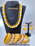 Yellow and Off White Silk Thread Bangle and Jumkha set!