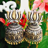 German Silver Lotus Jhumkas 5 - Khushi Handmade Jewellery