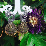 German Silver peacock Jhumkas - Khushi Handmade Jewellery