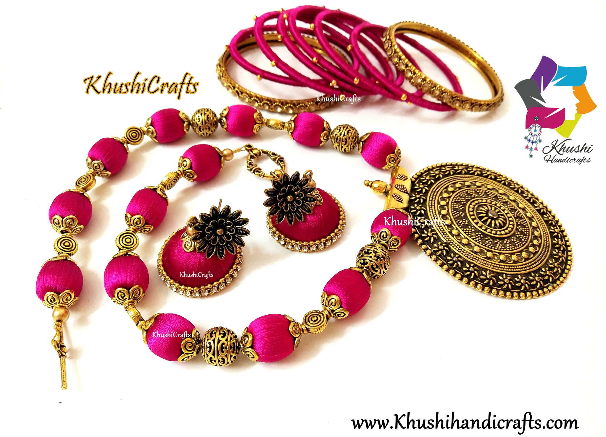 Silk thread necklace with bangles