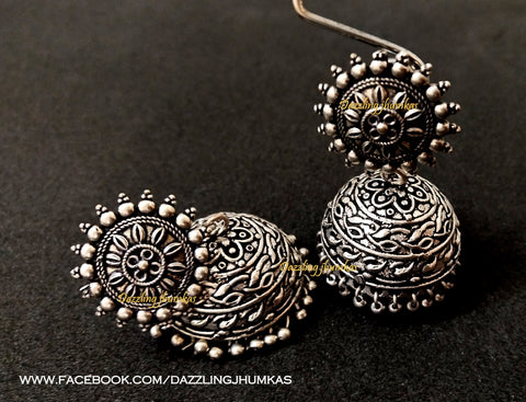 Rubans Enchanting Oxidized Silver Jhumka Earrings