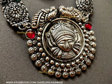 German Silver Oxidised Durga Lakshmi Statement Necklace!