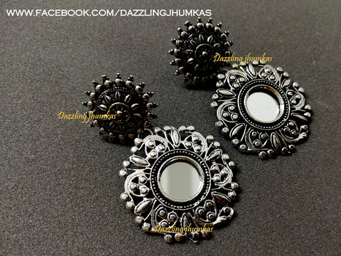 German Silver Oxidised Mirror earrings Pattern 2