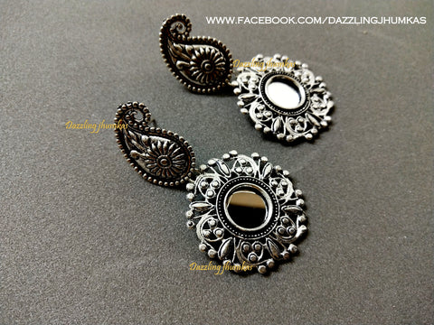German Silver Oxidised Mirror earrings Pattern 4