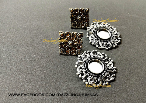 German Silver Oxidised Mirror earrings Pattern 5