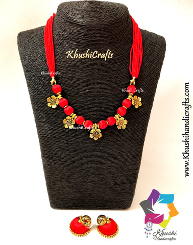 Silk thread Jewellery set in Chilli red shade