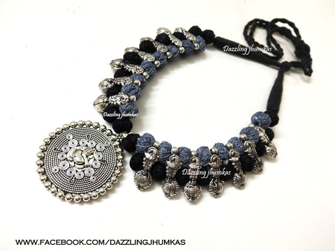 Oxidised silver Jewellery | Kolhapuri necklace in Black and Grey