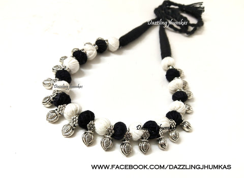 Oxidised silver Jewellery | Kolhapuri necklace in Black and Off White