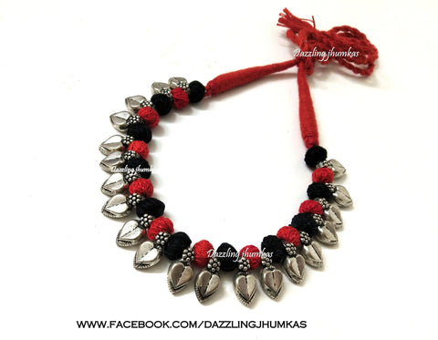 Oxidised silver Jewellery | Kolhapuri necklace in Black and Red