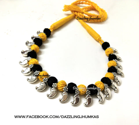 Oxidised silver Jewellery | Kolhapuri necklace in Black and Yellow