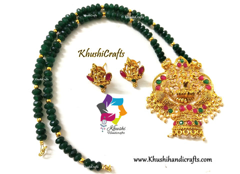 Green Agate Necklace with Lakshmi designer pendant!!
