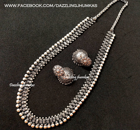 Oxidised German Silver Long haaram Necklace with Earrings!