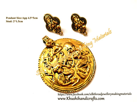 Antique Gold Ganesha Pendant Stud Combo for Jewellery Making Pattern 5