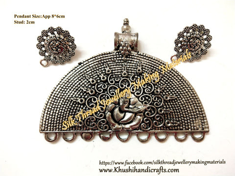 Antique silver Designer Ganesha Pendant Stud Combo for Jewellery Making Pattern 18