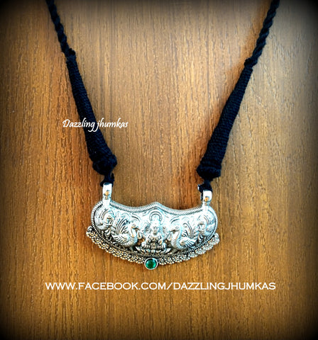 Oxidised Lakshmi Pendant with Black adjustable Necklace Cord Dori