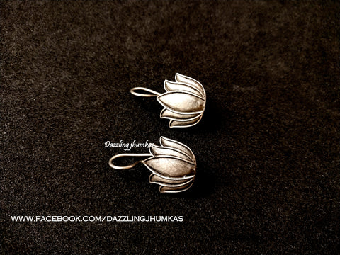 Silver Look alike Lotus Oxidised Dangler Earrings