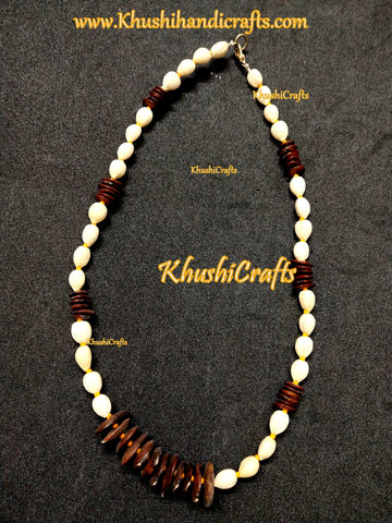 Natural seed Jewellery in Off white and brown-Necklace