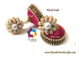Silk jhumkas with Pearls and Kundan stones