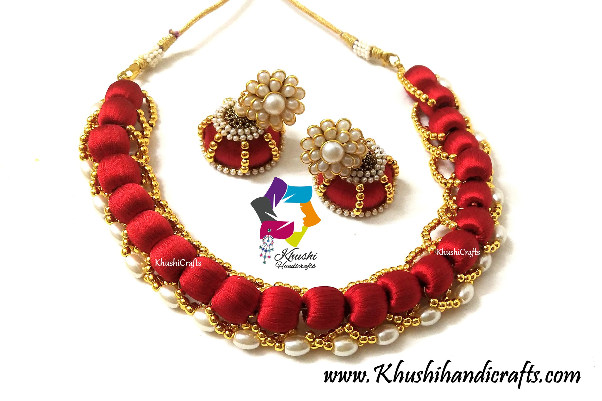 Buy Red/Lime Green Silk Thread Jewelry set Online! – Khushi Handicrafts