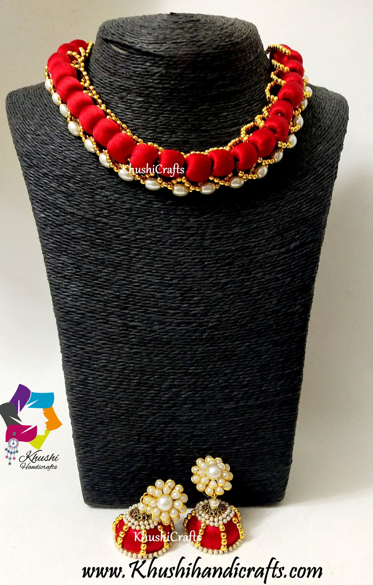 Buy Red/Lime Green Silk Thread Jewelry set Online! – Khushi Handicrafts