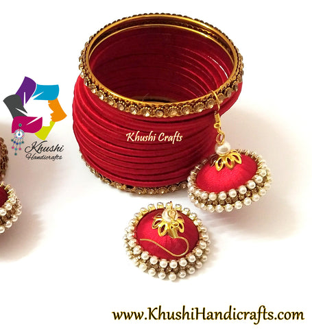 Plain Red Silk Bangles and Jhumkas