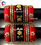 Red and Black designer Silk thread Bridal bangles