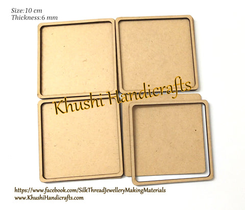 10 cm Round MDF Rimmed Square Coaster bases for Resin,Epoxy resin and Decoupage.Set of 4 pieces!