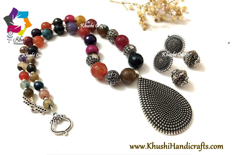 Multicoloured gemstone handmade Ethnic agate necklace