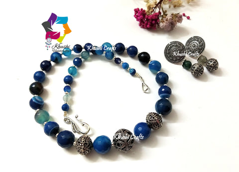 Shades of Blue gemstone handmade Ethnic agate necklace
