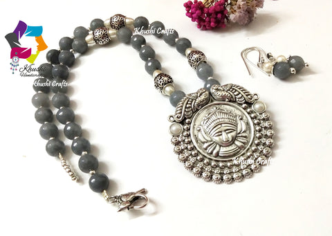 Grey gemstone handmade Ethnic agate necklace