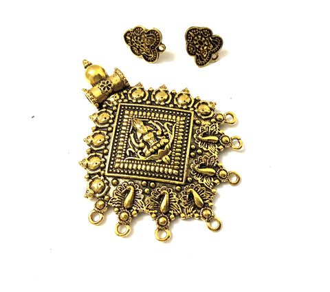 Antique Gold Designer Lakshmi Pendant Stud Combo for Jewellery Making