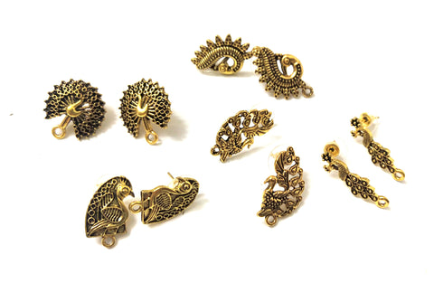 Antique Gold Peacock Studs Combo