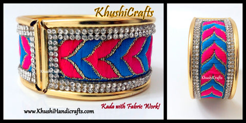 Blue and Pink Fabric work Kada Bangle