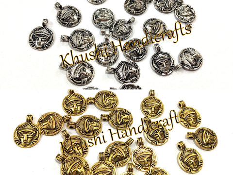 Antique Gold Silver Durga spacer charms.Sold as a set of 20 pieces!