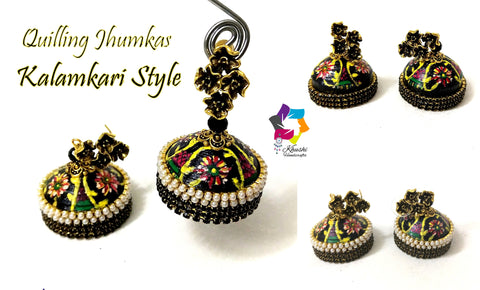 Quilling Jhumkas, Beautiful Paper Stud Earrings with Kalamkari work