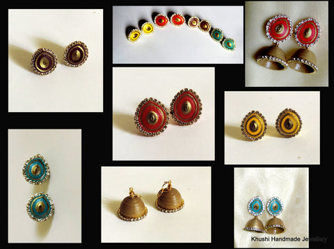 Interchangeable Stone edged Quilled Jhumkas