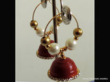 Jhumkas in red edged with white stone! - Khushi Handmade Jewellery