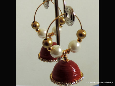 Jhumkas in red edged with white stone!