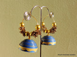 Blue and gold Jhumka - Khushi Handmade Jewellery